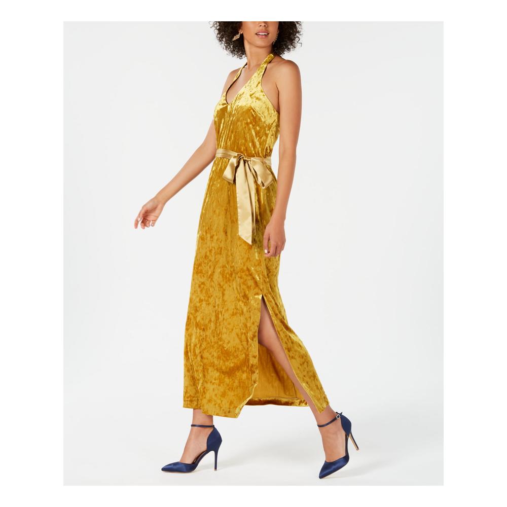 AVEC LES FILLES Womens Gold Sleeveless Halter Maxi Evening Dress 4