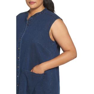 Eileen Fisher Womens Plus Denim Mandarin Collar Shirtdress Blue 1X Eileen Fisher Womens Plus Denim Mandarin Collar Shirtdress Blue 1X