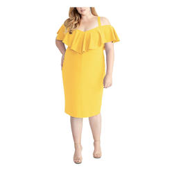 RACHEL RACHEL ROY Womens Yellow Stretch Cold Shoulder V Neck Below The Knee Evening Sheath Dress Plus 18W