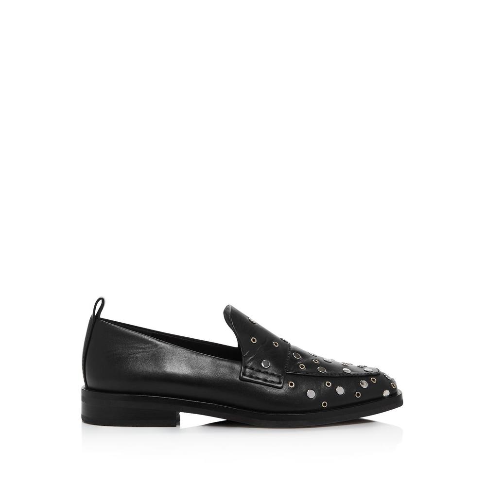 3.1 PHILLIP LIM Womens Black Studded Padded Alexa Square Toe Block Heel Slip On Leather Loafers Shoes 39