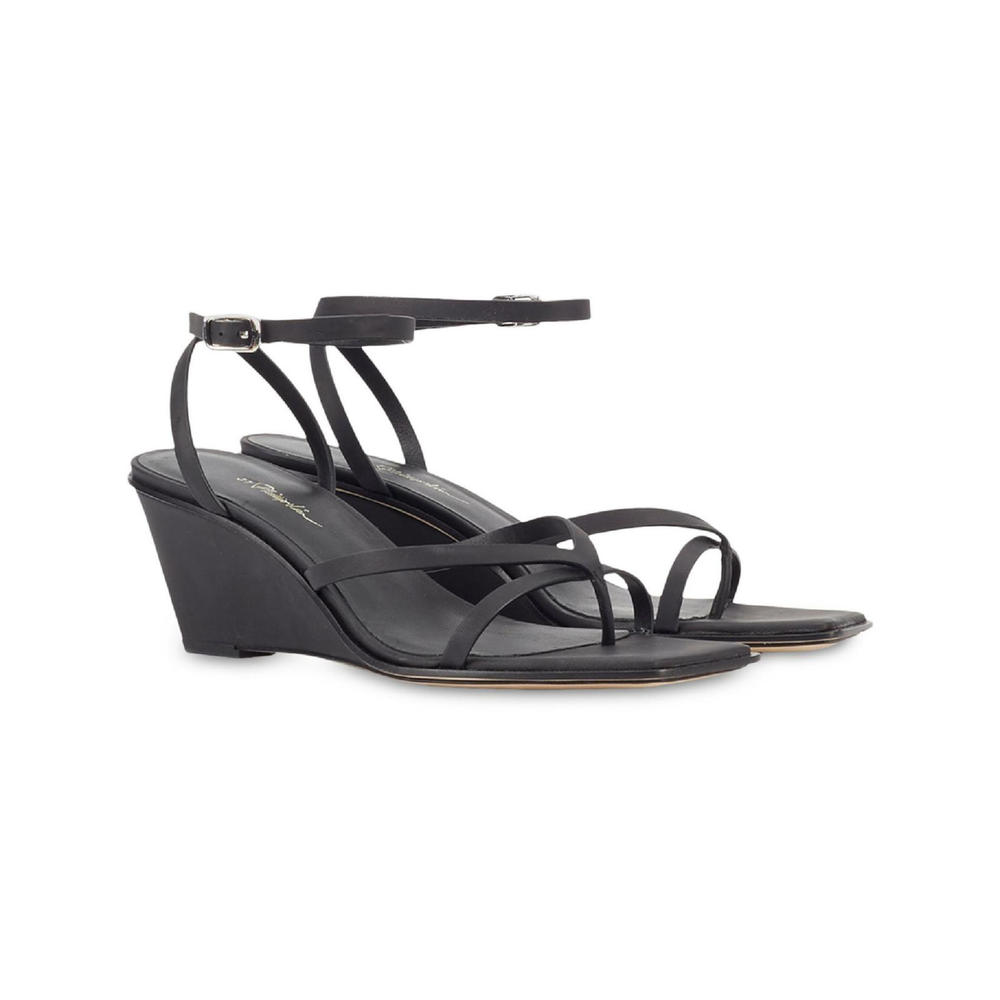 3.1 PHILLIP LIM Womens Black Laura Square Toe Wedge Leather Thong Sandals 37