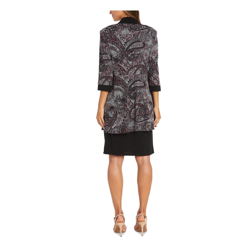 R&M RICHARDS Womens Black Open Front 3/4 Sleeve Printed Wear To Work Duster Jacket 8
