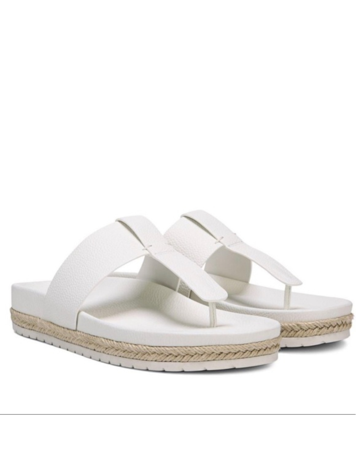 VINCE. Womens Pannacotta White Contoured Footbed T-Strap Padded Avani Round Toe Platform Slip On Leather Thong Sandals Shoes 9 M