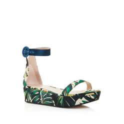 STUART WEITZMAN Womens Green Floral 1-1/2" Platform Ankle Strap Comfort Capri Round Toe Wedge Buckle Dress Sandals Shoes 7 M