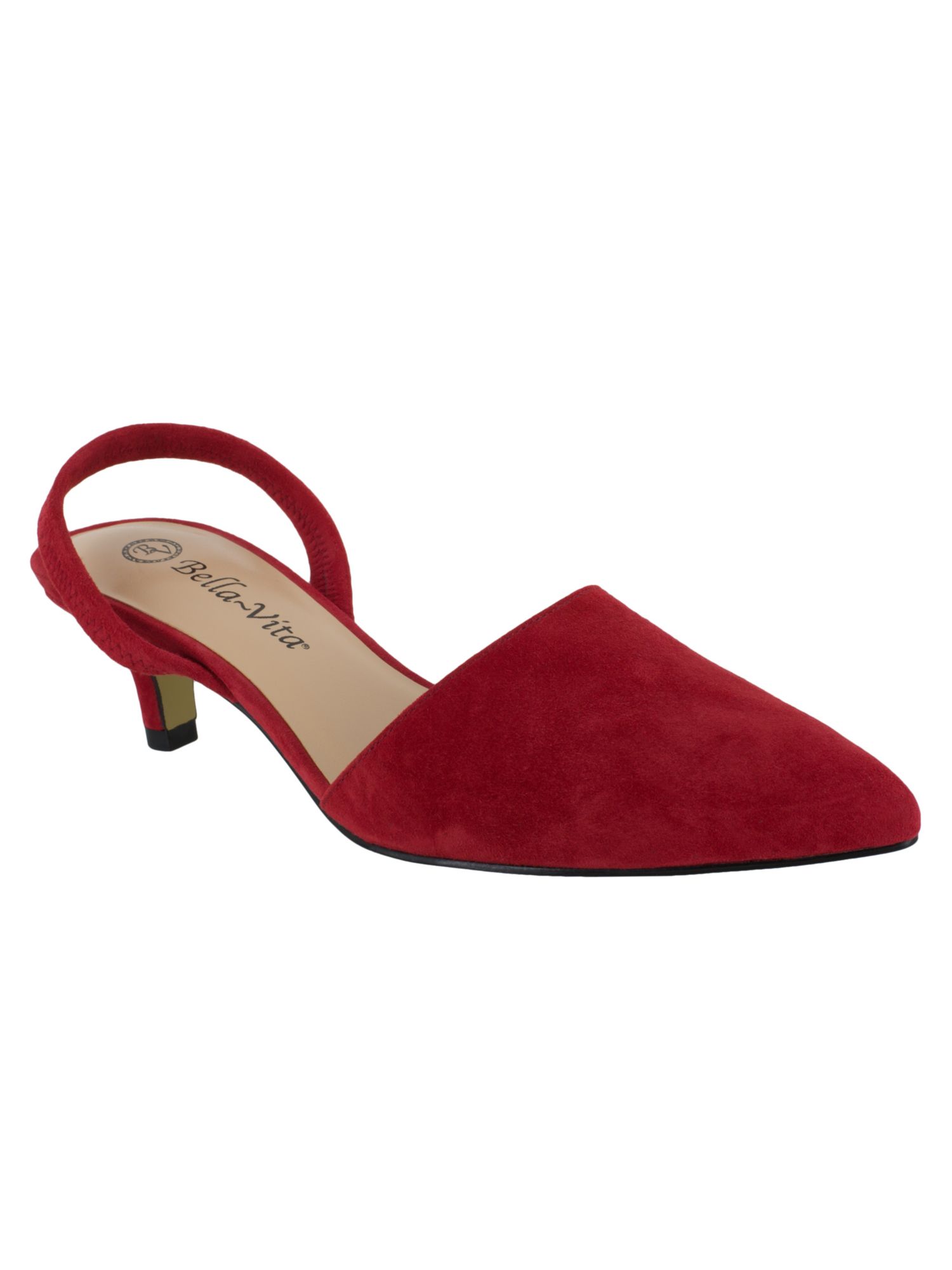 BELLA VITA Womens Red Padded Stretch Sarah Pointed Toe Kitten Heel Slip On Leather Slingback 9.5