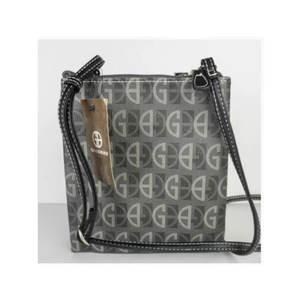 GIANI BERNINI Women's Gray Dasher Logo Polyester Center Stripes Adjustable Strap Crossbody Handbag Purse