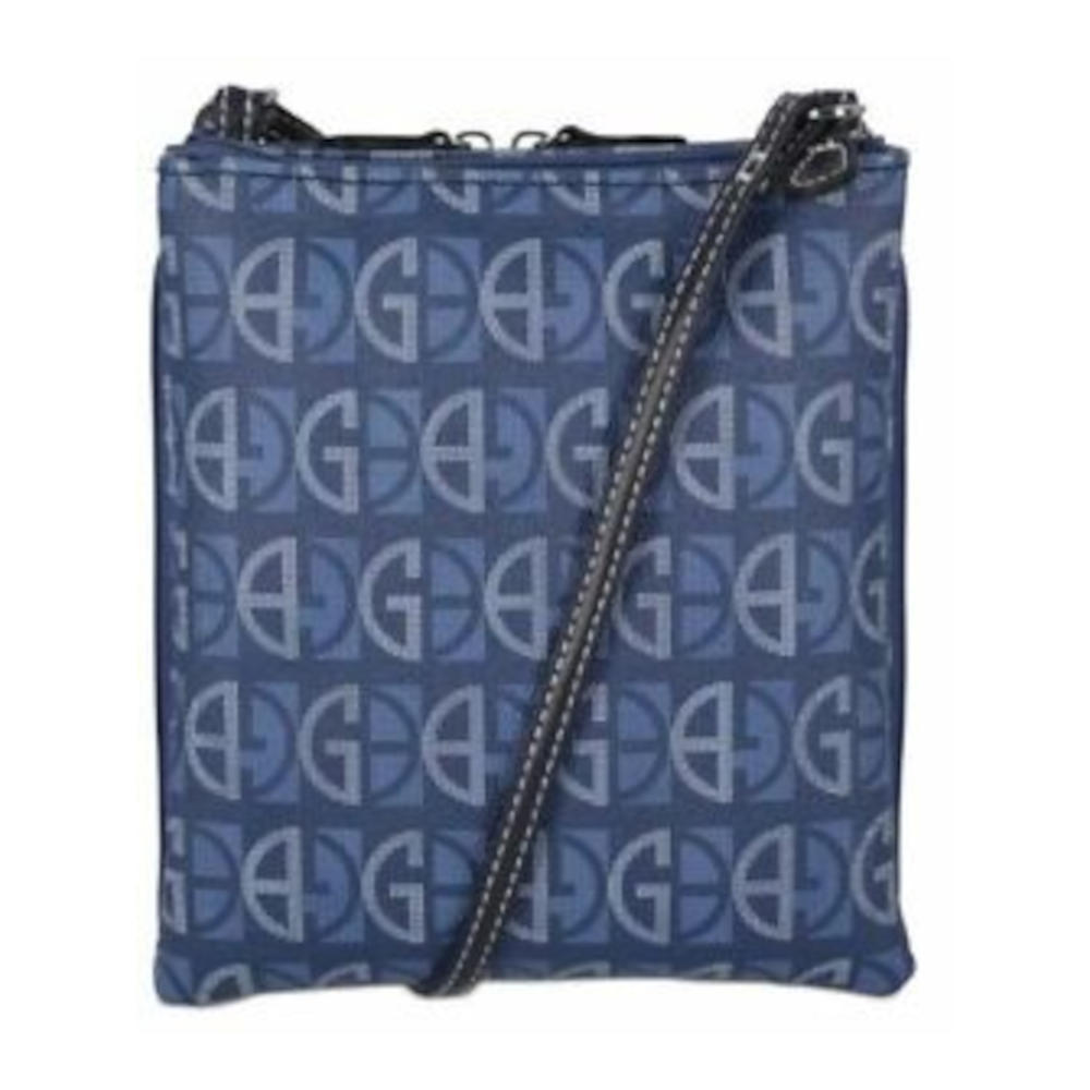 GIANI BERNINI Women's Navy Dasher Logo Polyester Center Stripes Adjustable Strap Crossbody Handbag Purse