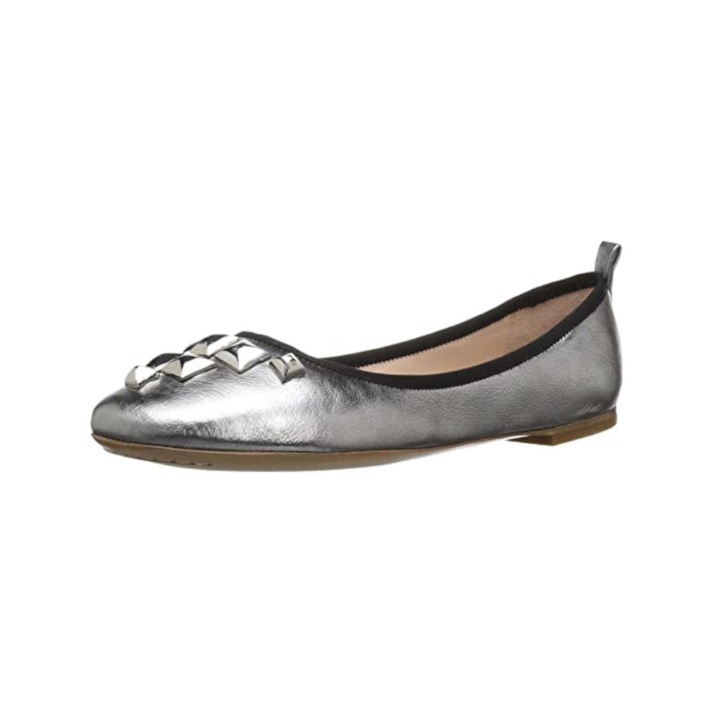MARC JACOBS Womens Silver Embellished Padded Cleo Round Toe Slip On Leather Ballet Flats 36