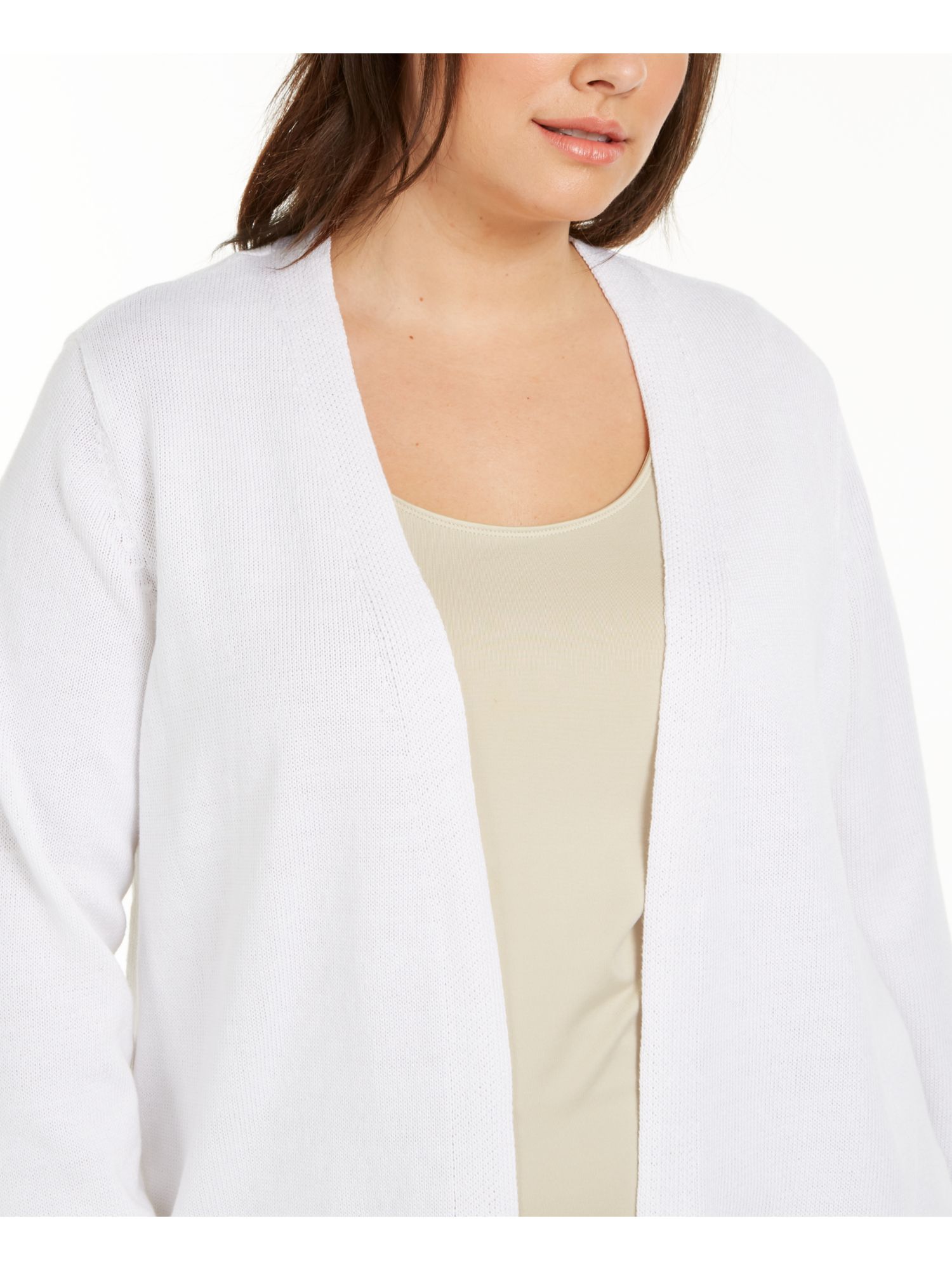 EILEEN FISHER Womens White Textured Ribbed Long Sleeve Open Front Cardigan Plus 1X