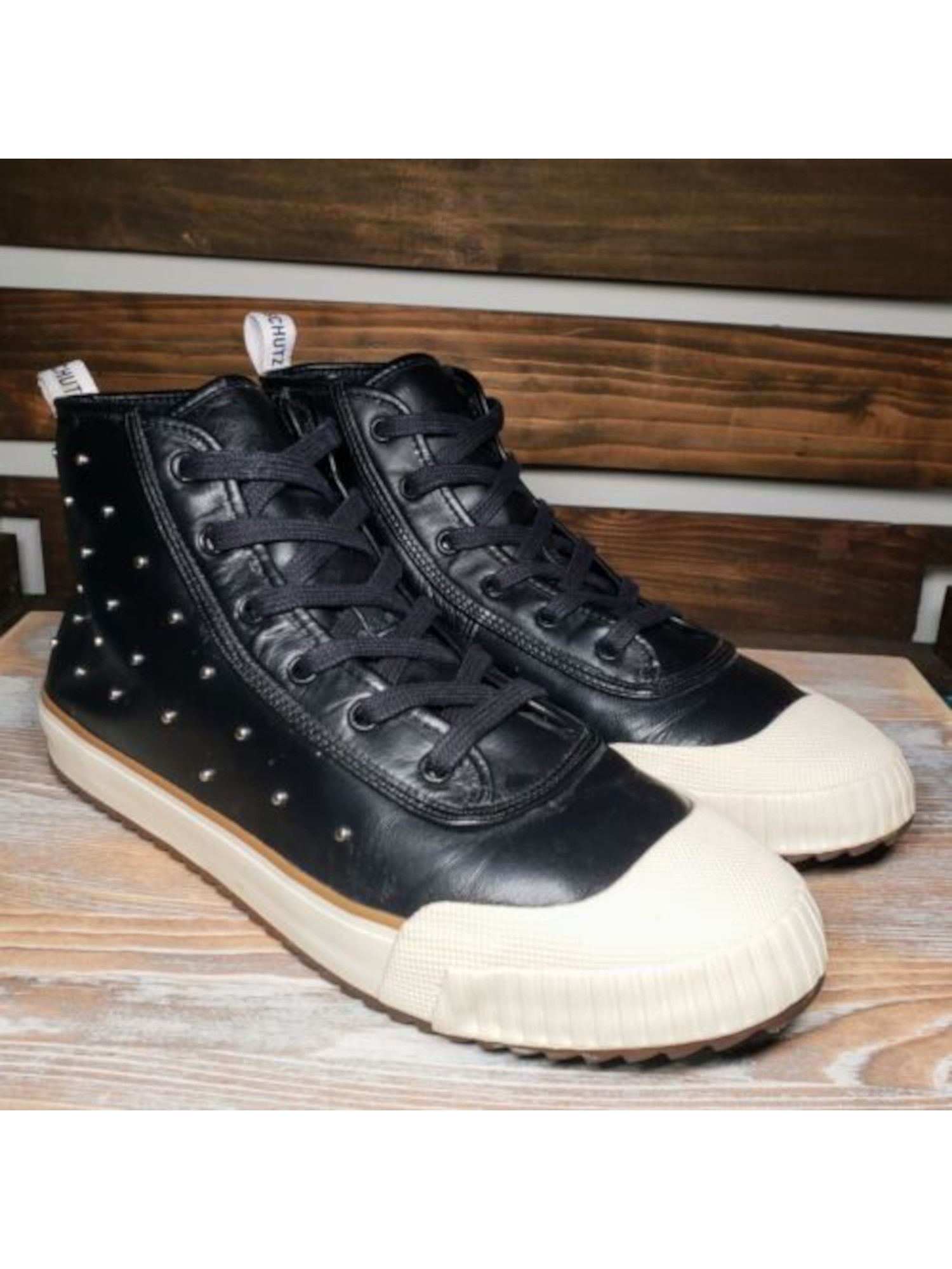 SCHUTZ Womens Black Studded Belindah Cap Toe Lace-Up Sneakers Shoes 10 B