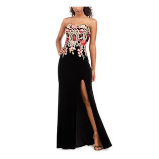 Blondie Nites BLONDIE NITES Womens Fit + Flare Full-Length Dress Sleeveless Flowers On The Top Blondie Nites BLONDIE NITES Womens Fit + Flare Full-Length Dress Sleeveless Flowers On The Top