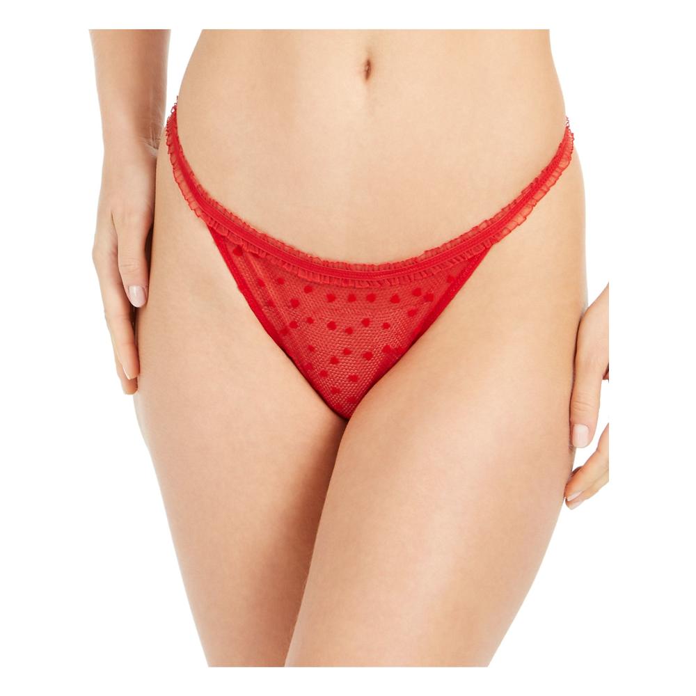 CALVIN KLEIN Intimates Red Ruffle Trimmed Elastic Waistband Cotton Gusset Thong Underwear L