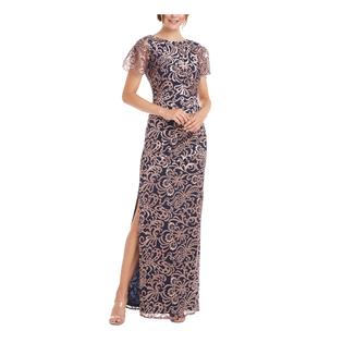 JS Collection JS COLLECTION Womens Pleated Zippered Flutter Sleeve Jewel Neck Full-Length Evening Gown Dress JS Collection JS COLLECTION Womens Pleated Zippered Flutter Sleeve Jewel Neck Full-Length Evening Gown Dress