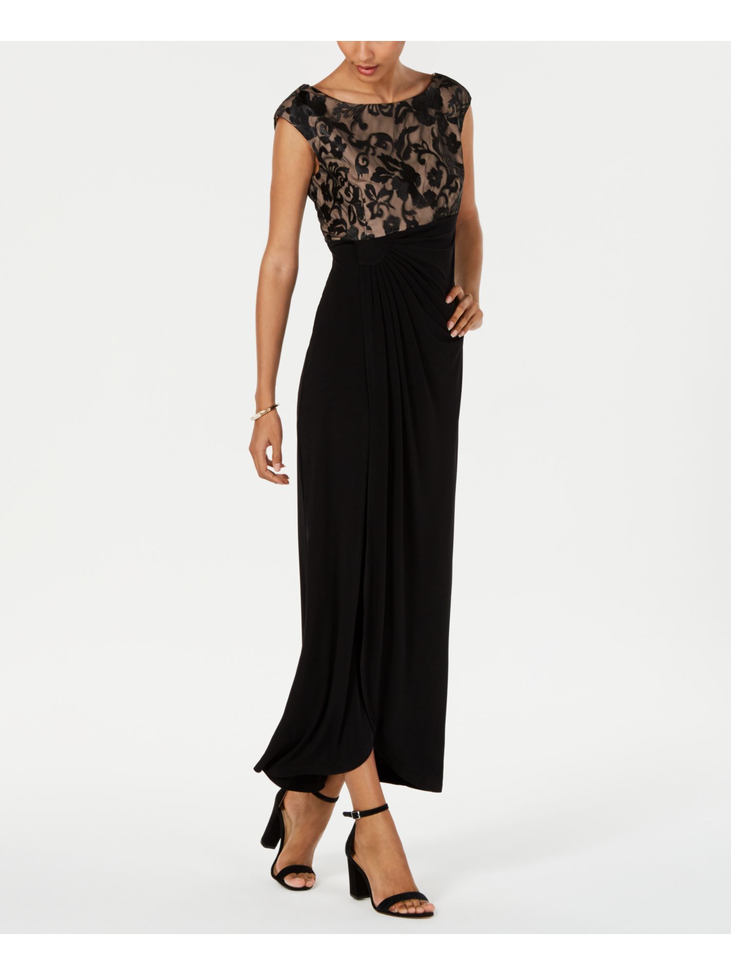 green emerald velvet dress Connected Apparel Asymmetrical Floor Length Chiffon Dress