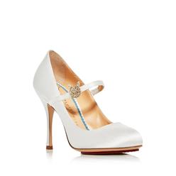 CHARLOTTE OLYMPIA Womens Open White Satin Logo Hardware Rhinestone Padded Fabri Round Toe Stiletto Slip On Dress Pumps Shoes 37