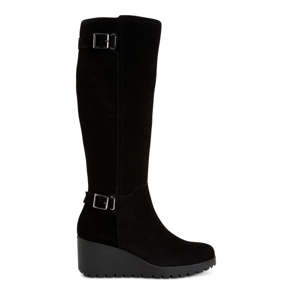 GIANI BERNINI Womens Black 1/2" Platform Waterproof Buckle Accent Sannaa Round Toe Wedge Zip-Up Leather Boots Shoes 9.5 M