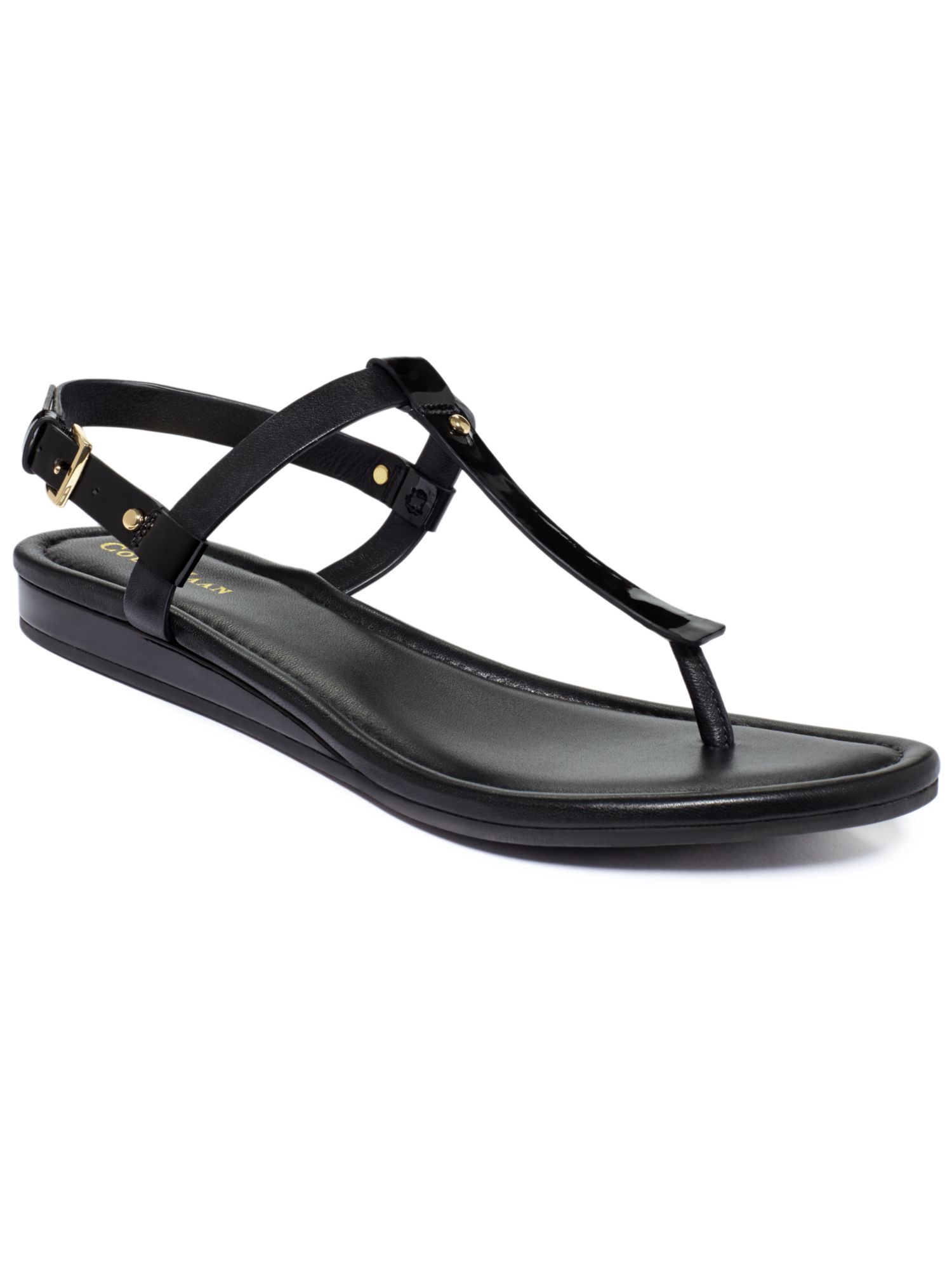 COLE HAAN Womens Black Studded Comfort Boardwalk Round Toe Wedge Buckle Thong Sandals Shoes 7.5 B