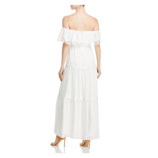 AQUA FORMAL Womens Ivory Zippered Pleated Lace Sheer Lined Tiered Short Sleeve Off Shoulder Maxi Evening AQUA FORMAL Womens Ivory Zippered Pleated Lace Sheer Lined Tiered Short Sleeve Off Shoulder Maxi Evening