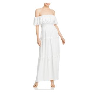 AQUA FORMAL Womens Zippered Pleated Lace Sheer Lined Tiered Short Sleeve Off Shoulder Maxi Evening Empire AQUA FORMAL Womens Zippered Pleated Lace Sheer Lined Tiered Short Sleeve Off Shoulder Maxi Evening Empire