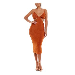Bebe BEBE Womens Stretch Glitter Zippered Adjustable Straps Cut Out Lined Sleeveless V Neck Midi Party Body Con Dress Bebe BEBE Womens Stretch Glitter Zippered Adjustable Straps Cut Out Lined Sleeveless V Neck Midi Party Body Con Dress