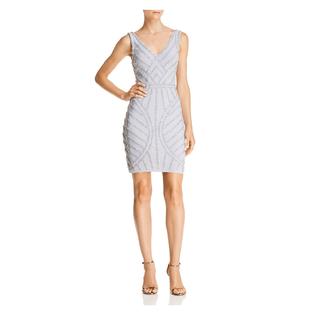AQUA FORMAL Womens Stretch Embellished Lined Sleeveless V Neck Short Cocktail Sheath Dress AQUA FORMAL Womens Stretch Embellished Lined Sleeveless V Neck Short Cocktail Sheath Dress