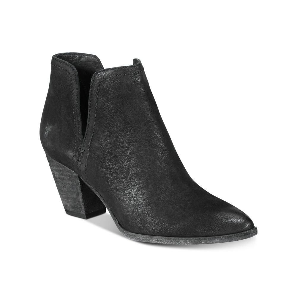 FRYE Womens Black V Notch Cutouts Comfort Logo Jennifer Almond Toe Stacked Heel Slip On Booties 8 M