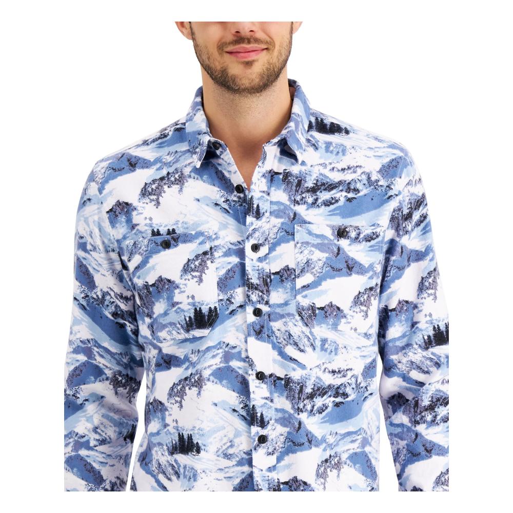 Sun + Stone SUN STONE Mens Winter Slopes Blue Printed Long Sleeve Classic Fit Button Down Cotton Casual Shirt XXL