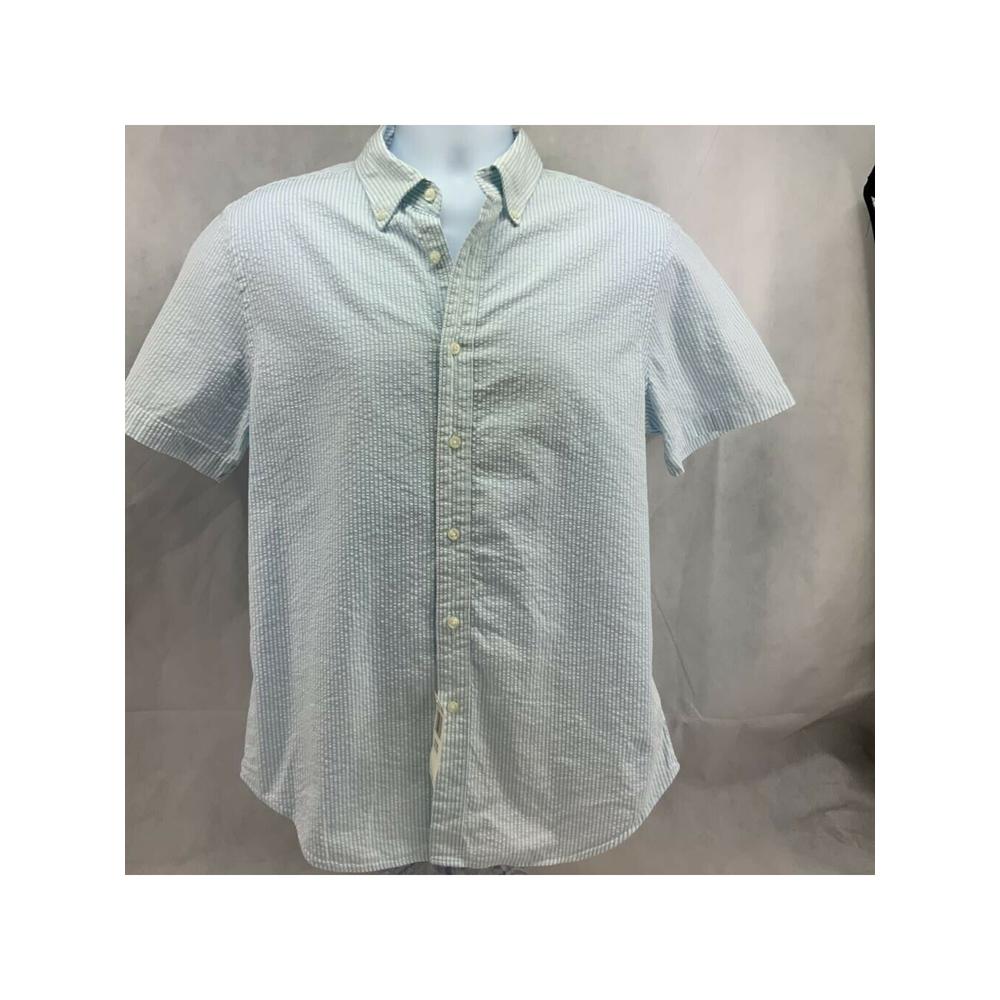 The Mens store Mens Light Blue Pinstripe Short Sleeve Slim Fit Button Down Cotton Casual Shirt M