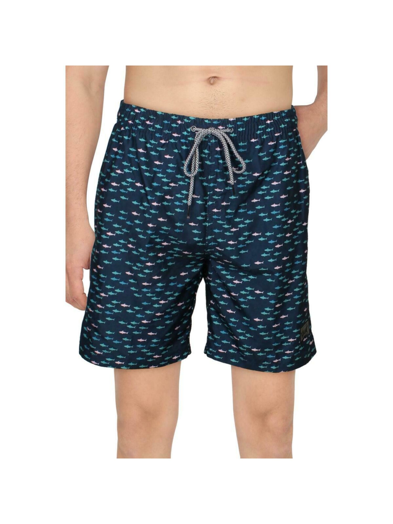 BEAUTIFUL GIANT Mens Navy Drawstring Lined Printed Classic Fit Swim Trunks S