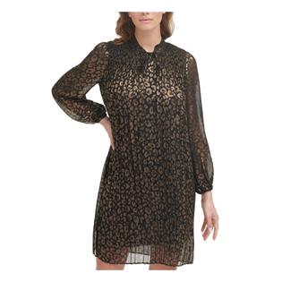 DKNY Womens Black Metallic Pleated Ruffled Sheer Lined Animal Print Balloon Sleeve Tie Neck Above The Knee Party Shift Dress 2 DKNY Womens Black Metallic Pleated Ruffled Sheer Lined Animal Print Balloon Sleeve Tie Neck Above The Knee Party Shift Dress 2