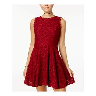 City Studio CITY STUDIO Womens Lace Zippered Fitted Lined Sleeveless Square Neck Mini Party Fit + Flare Dress City Studio CITY STUDIO Womens Lace Zippered Fitted Lined Sleeveless Square Neck Mini Party Fit + Flare Dress