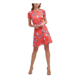 Vince Camuto VINCE CAMUTO Womens Zippered Fitted Unlined Short Sleeve Round Neck Short Wear To Work Fit + Flare Dress Vince Camuto VINCE CAMUTO Womens Zippered Fitted Unlined Short Sleeve Round Neck Short Wear To Work Fit + Flare Dress