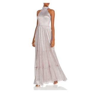 AQUA FORMAL Womens Glitter Tiered Sleeveless Halter Full-Length Evening Fit + Flare Dress AQUA FORMAL Womens Glitter Tiered Sleeveless Halter Full-Length Evening Fit + Flare Dress