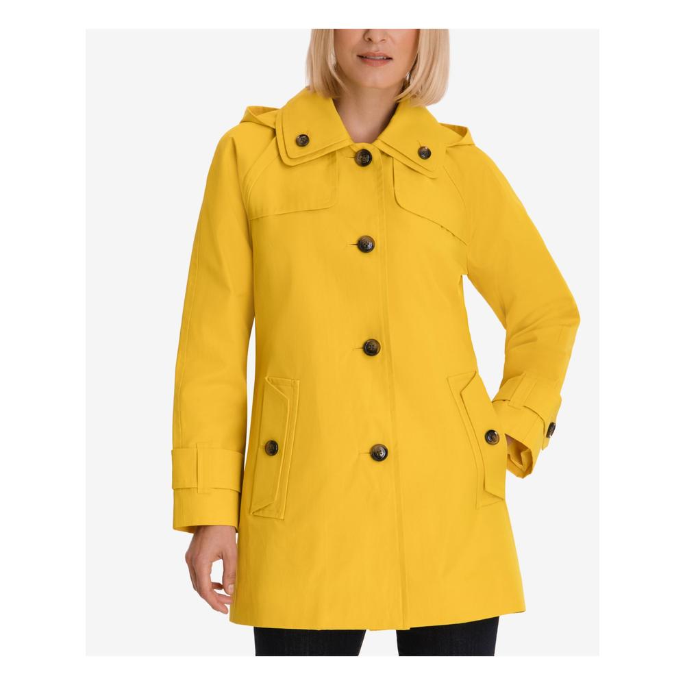 LONDON FOG Womens Yellow Pocketed Removable Hood Point Collar Line Raincoat S