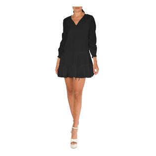Nicole Miller NICOLE MILLER Womens Smocked Tiered Tie At Neck Lined Long Sleeve Split Mini Cocktail Shift Dress Nicole Miller NICOLE MILLER Womens Smocked Tiered Tie At Neck Lined Long Sleeve Split Mini Cocktail Shift Dress