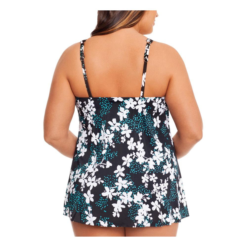 SWIM SOLUTIONS Women's Black Floral Stretch Full Bust Support TUMMY CONTROL Full Coverage Scoop Neck One Piece Swimsuit 26W