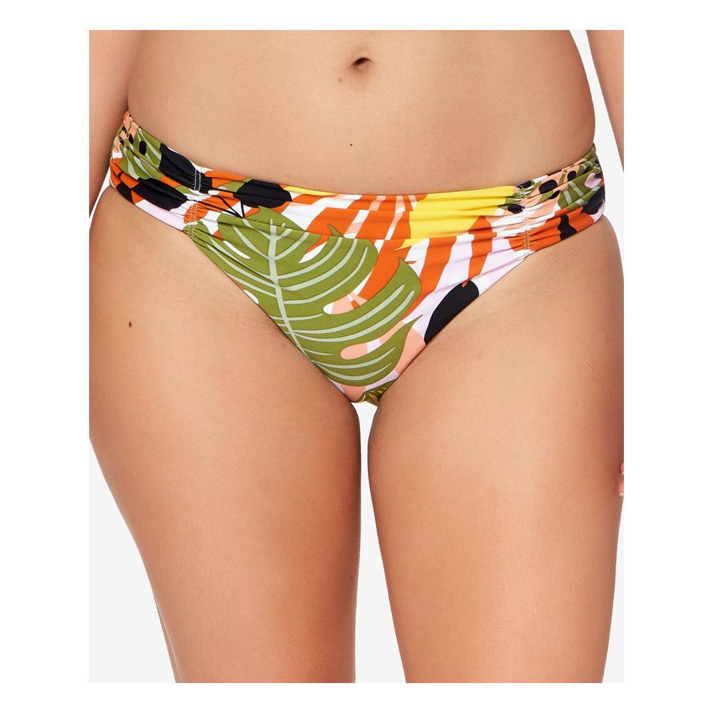 BAR III Women's Multi Color Tropical Print Stretch Ruched Lined Full Coverage Bikini Swimsuit Bottom M