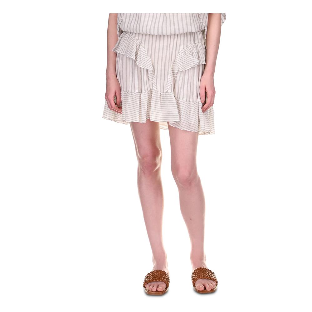 MICHAEL KORS Womens White Ruffled Pull-on Tiered Lined Striped Short A-Line Skirt L