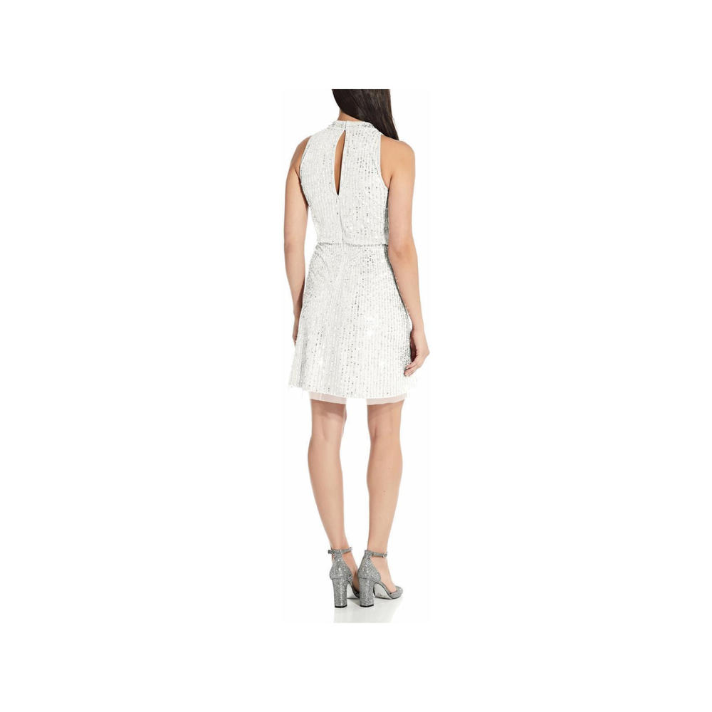 ADRIANNA PAPELL Womens Ivory Embellished Zippered Lined Sleeveless Halter Short Evening Blouson Dress 10