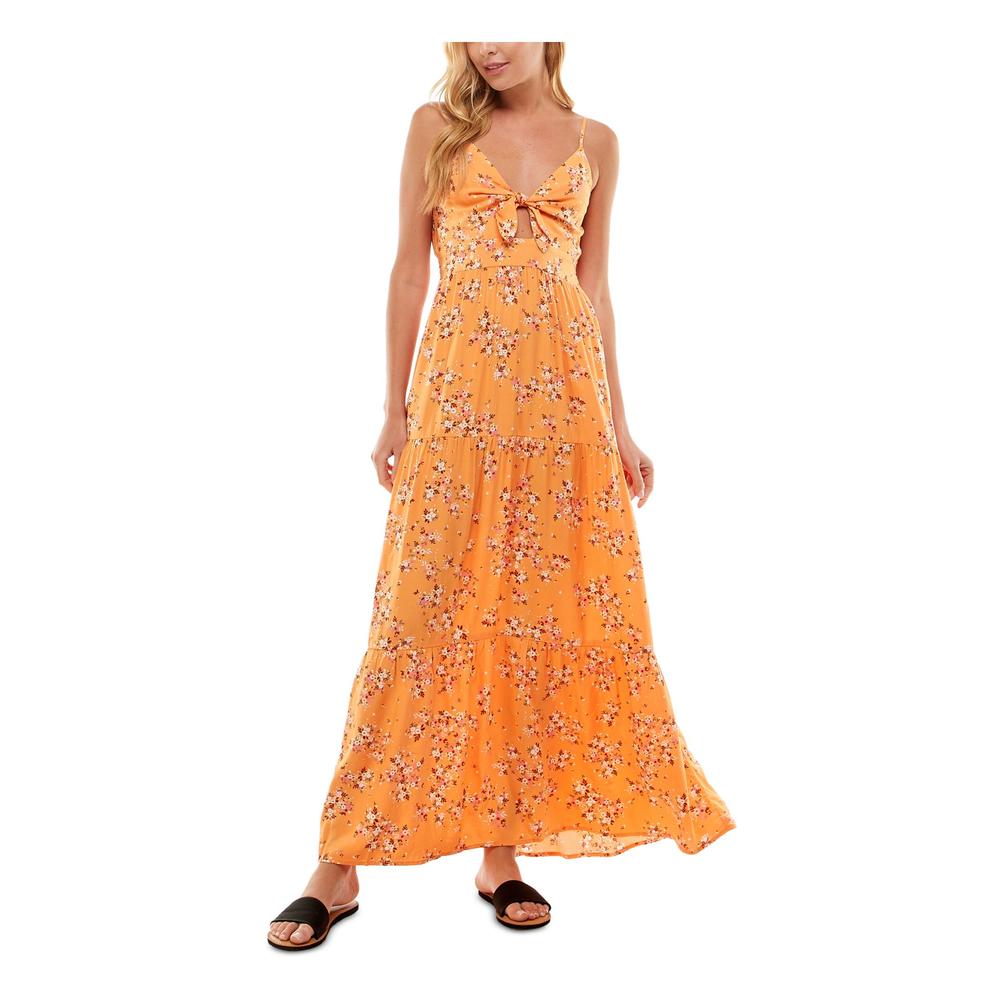 KINGSTON GREY Womens Orange Tie Skirt Spaghetti Strap Maxi Dress XL