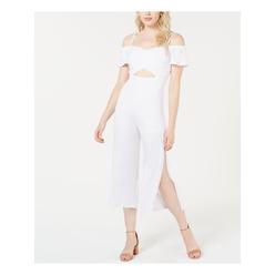 GUESS Womens White Cut Out Slitted Spaghetti Strap Sweetheart Neckline Party Cropped Jumpsuit 2