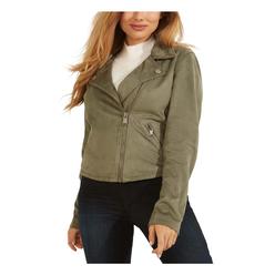 GUESS Womens Green Zippered Pocketed Button Details Lined Motorcycle Jacket L