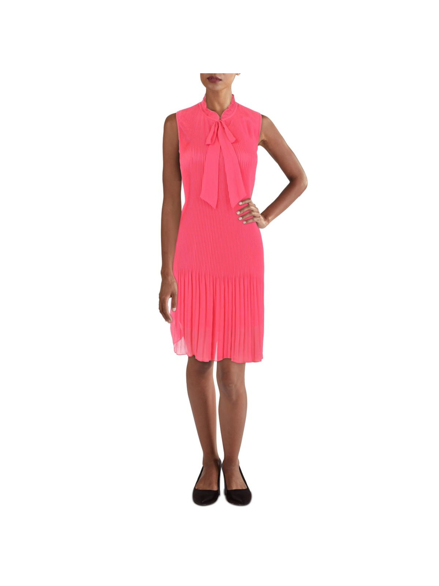 dkny pleated tie neck dress DKNY Women's Dresses, Sleevless, Tie Neck, Flamingo, 10 at Amazon Women's  Clothing store