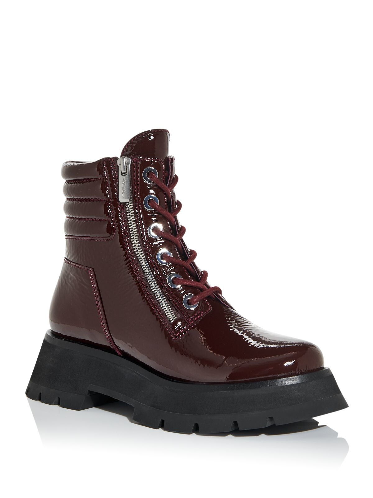 3.1 PHILLIP LIM Womens Burgundy 1-1/2" Platform Lace Treaded Kate Round Toe Leather Combat Boots 39