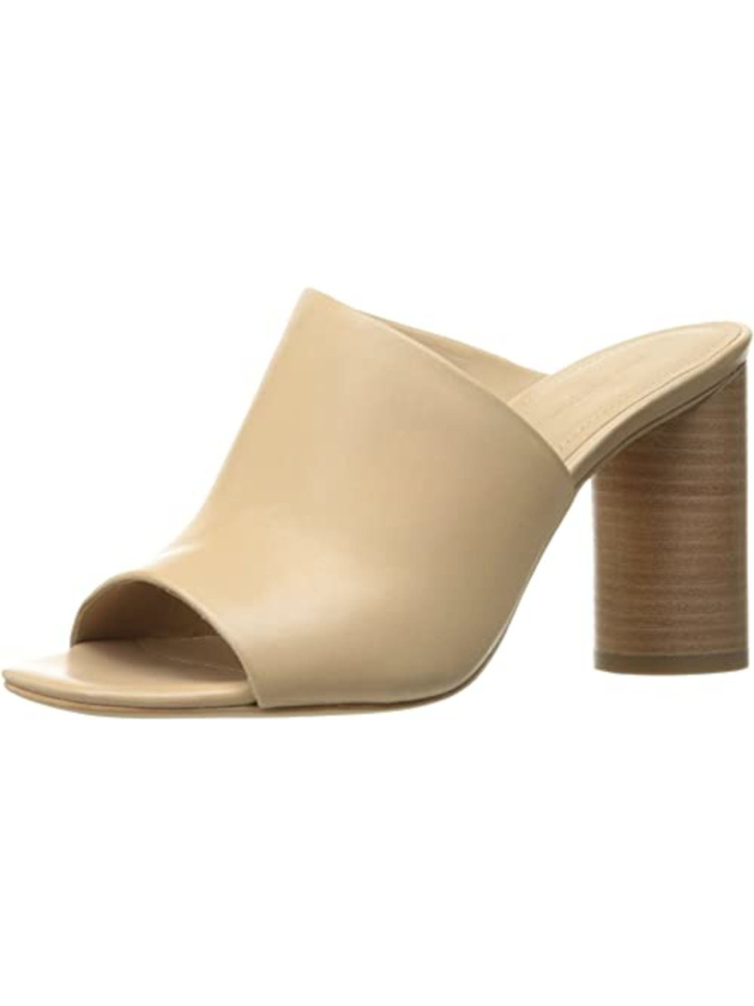 POUR LA VICTOIRE Womens Beige Asymmetrical Comfort Helena Open Toe Block Heel Slip On Leather Heeled Mules Shoes 7.5