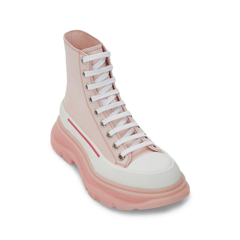 ALEXANDER MCQUEEN Womens Pink Lug Sole Logo Round Toe Wedge Lace-Up Leather Sneakers Shoes 38.5