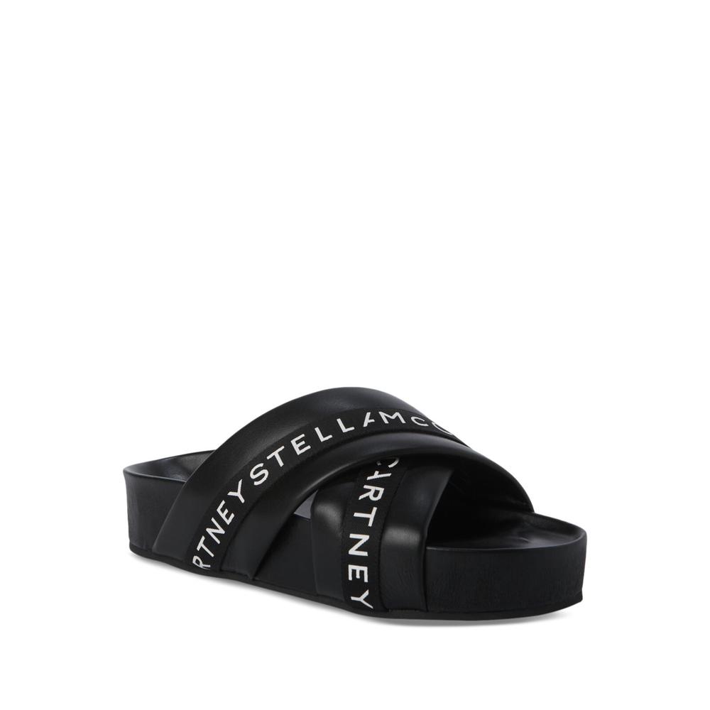 Stella Mccartney STELLAMCCARTNEY Womens Black Logo Comfort Vesta Round Toe Platform Slip On Slide Sandals Shoes 38