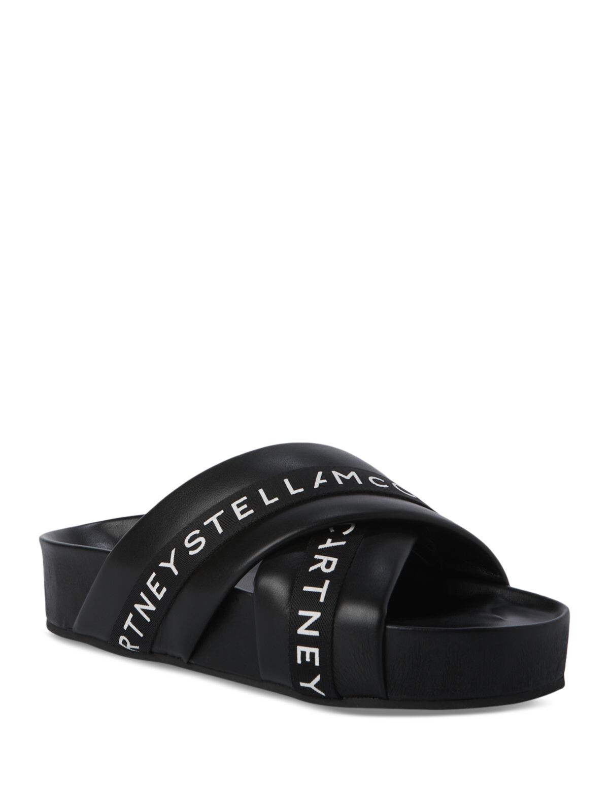 Stella Mccartney STELLAMCCARTNEY Womens Black Logo Comfort Vesta Round Toe Platform Slip On Slide Sandals Shoes 38