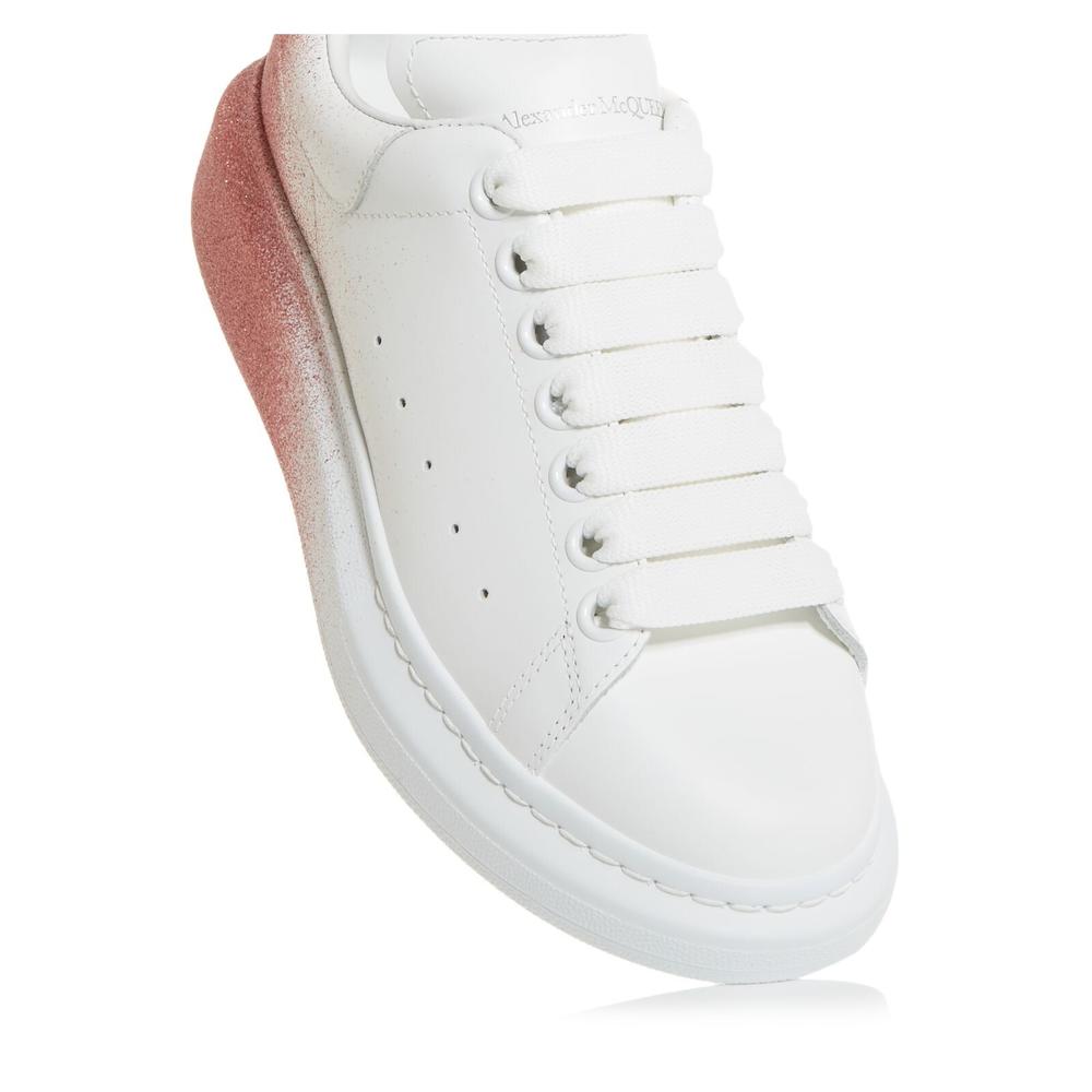 ALEXANDER MCQUEEN Womens White Logo 1-1/2" Platform Glitter Perforated Larry Round Toe Wedge Lace-Up Leather Sneakers Shoes 37.5