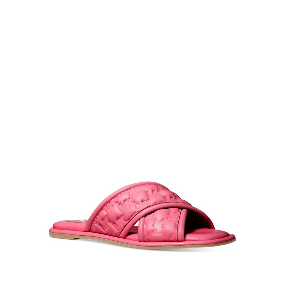 Michael Kors MICHAEL MICHAEL KORS Womens Pink Logo Cushioned Gideon Square Toe Slip On Slide Sandals Shoes 10 M